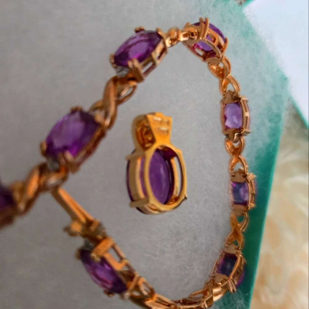 Purple gems bracelet 💜 and pendant gold tone - Picture 2 of 5